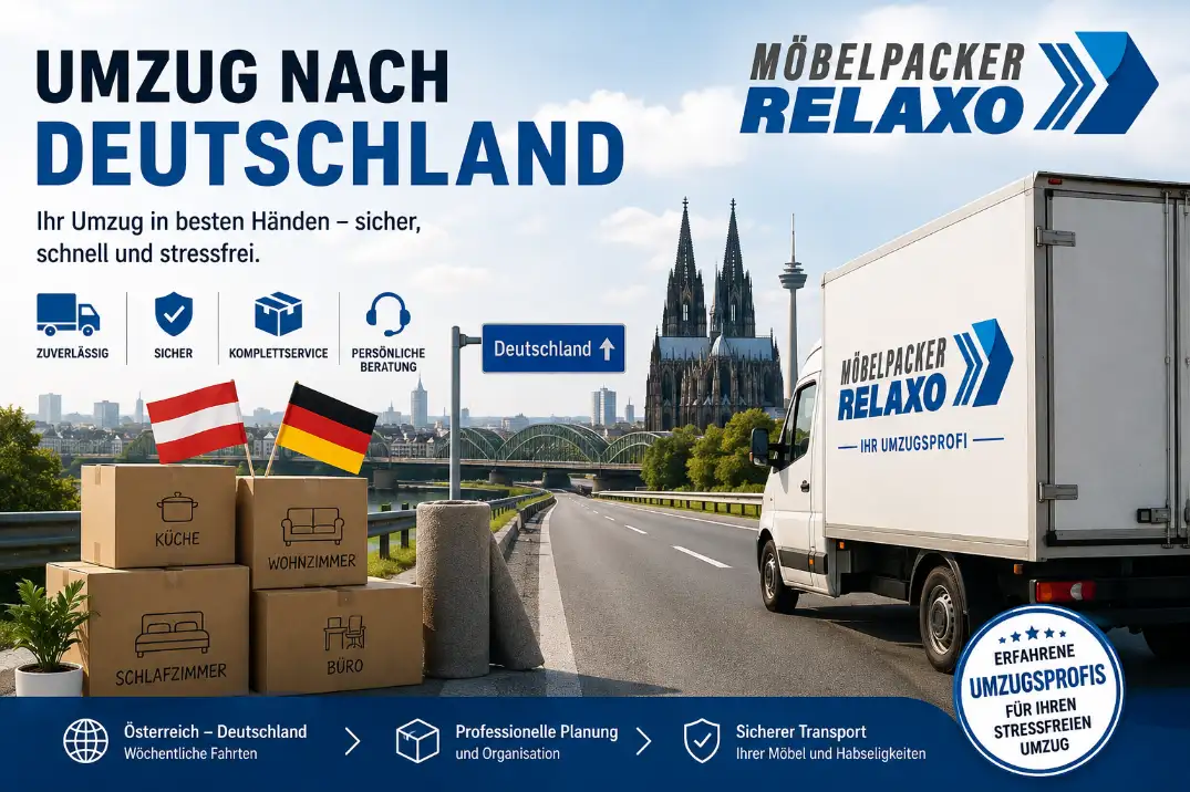 Umzugs-LKW auf der Fahrt für einen Auslandsumzug nach Deutschland