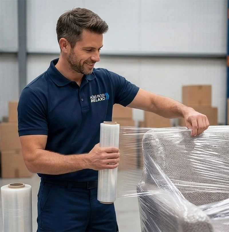 Möbelpacker Relaxo beim professionellen Einpacken
